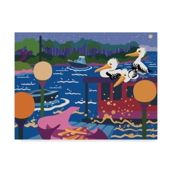 Trademark Fine Art Cindy Wider 'Pelicans By Harbor Light' Canvas Art, 24x32 ALI41605-C2432GG